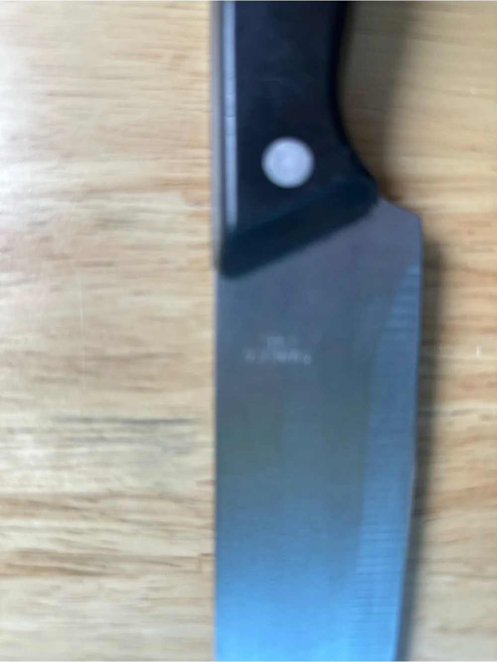 12.5” Stainless Chef Knife with Black Triple-Rivet Handle blade all thru wood